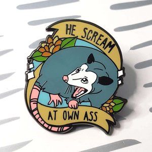 Opossum He Scream At Own Ass Pin Badge Brooch